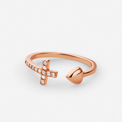 Heart Cross Ring Roségold